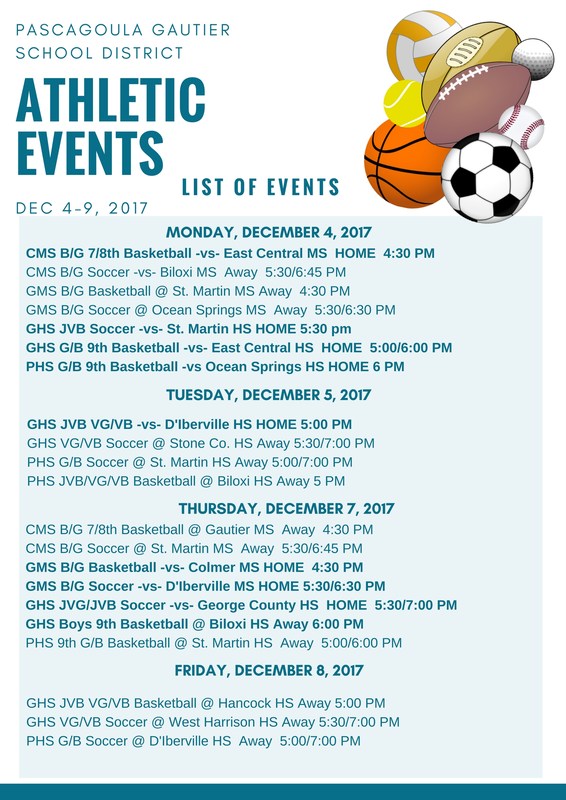 Athletic Events for Week of December 4, 2018