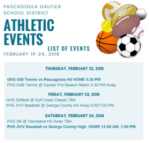 Athletic Events for Week of February 19, 2018