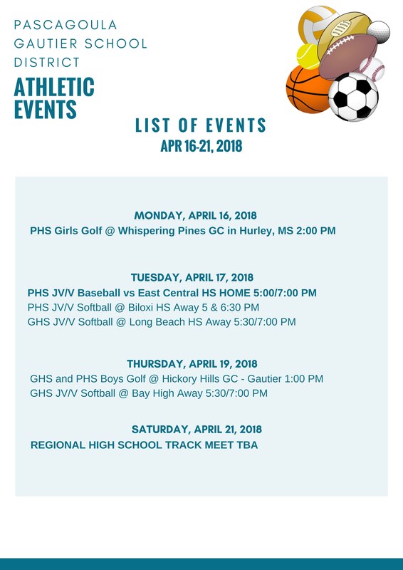 Athletic Events Week of April 16-21, 2018
