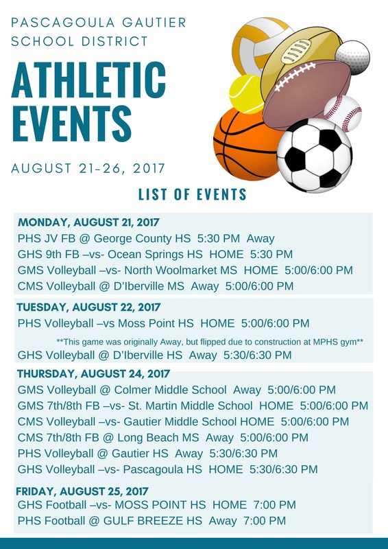 List of Athletic events for week of Aug. 21