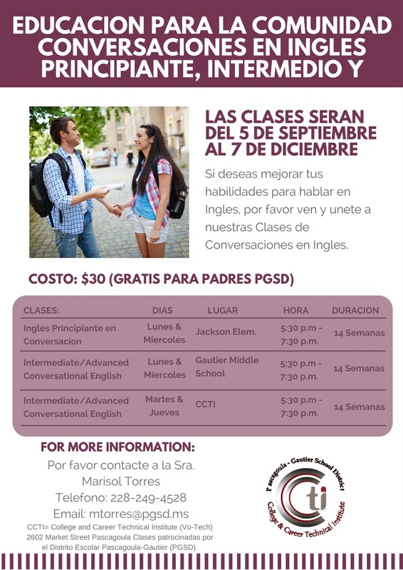 Conversational English Classes flyer Spanish version