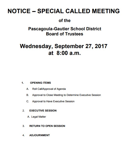special board meeting notice