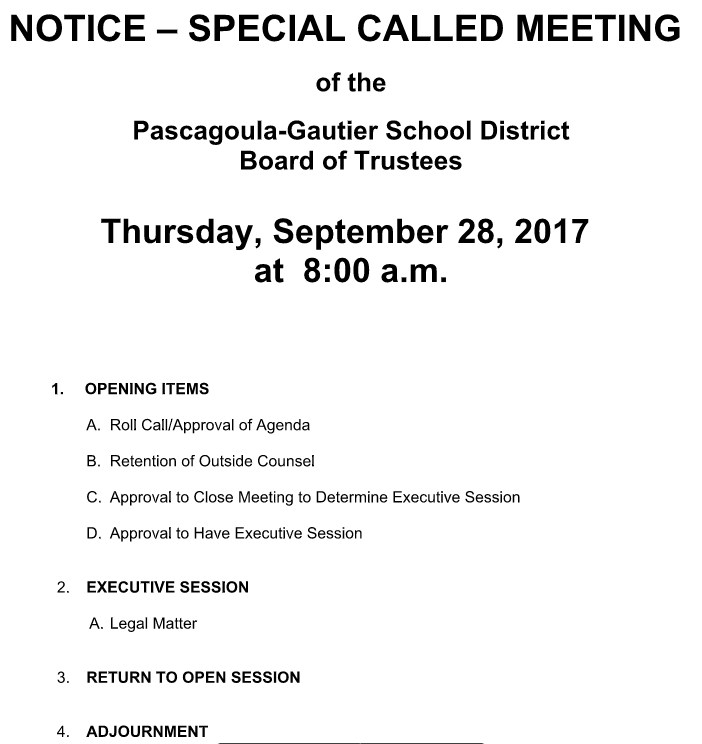 Special Board Meeting for 9.28.2017