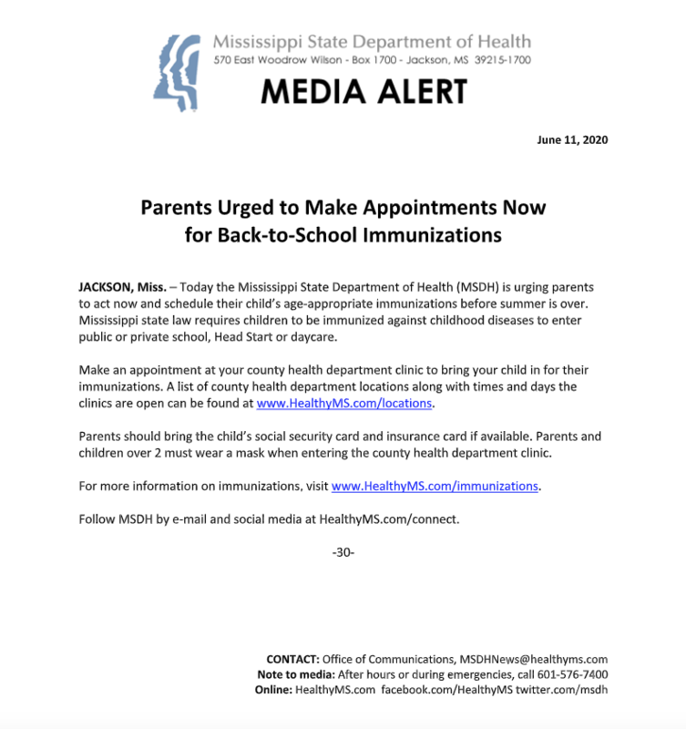 media alert from MDHS