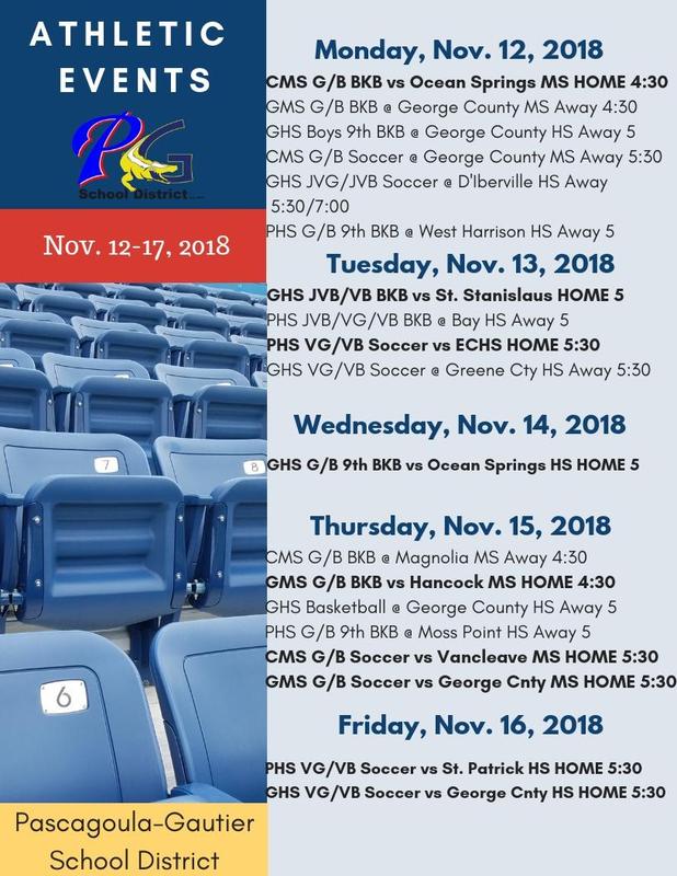 Athletic Events for Week of November 12, 2018