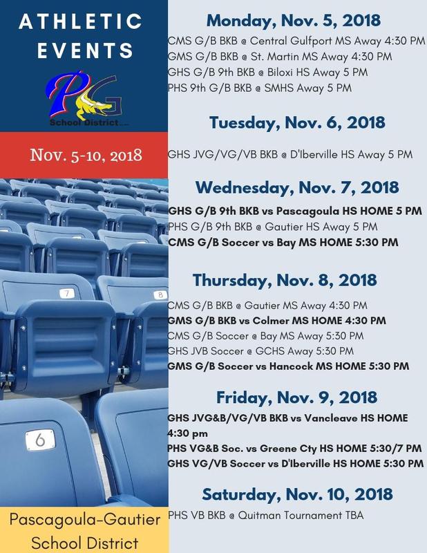 Athletic Events for Week of Nov. 5, 2018