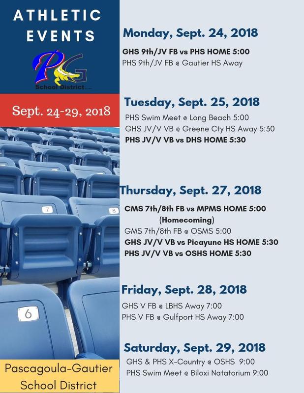 Athletic Events for Week of Sept. 24, 2018