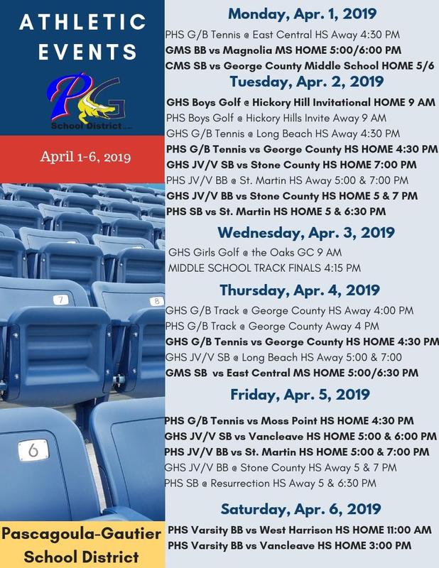 Athletic Events for Week of April 1, 2019