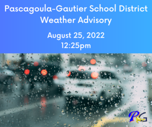 Due to the continuous rainfall, buses may be running late this afternoon delivering students home from school. Some streets in Pascagoula and Gautier are experiencing flooding conditions and buses are rerouting to avoid those areas. Please be aware of possible roads flooding if you regularly pick up your children from school. Please stay safe.