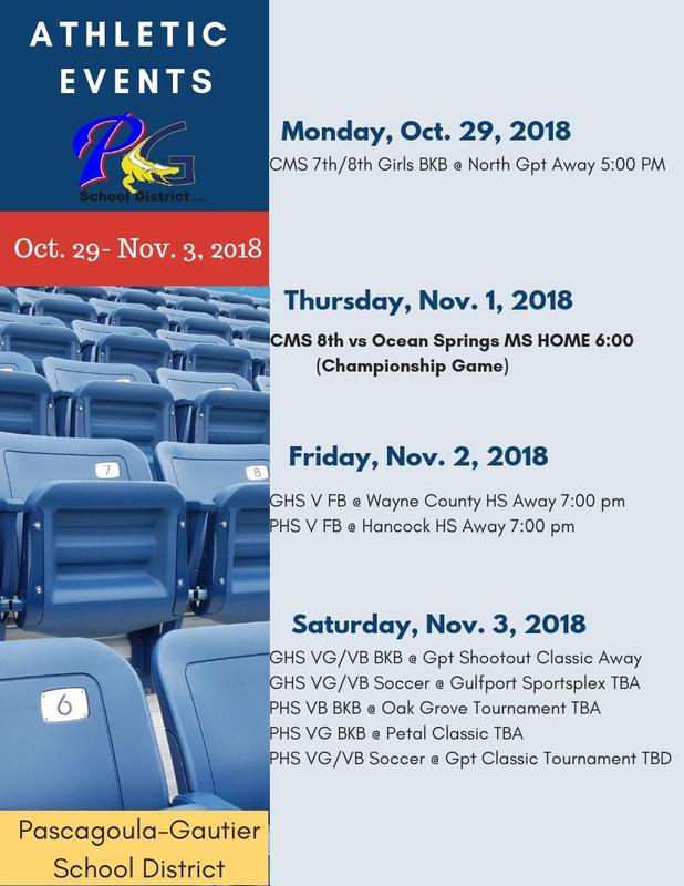 Athletic Events for Week of Oct. 29 - Nov. 3