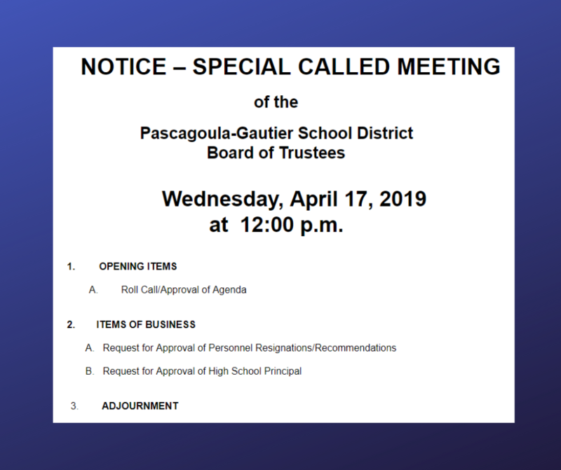 Special Called Board Meeting Wednesday, April 17, 2019, 12:00 PM
