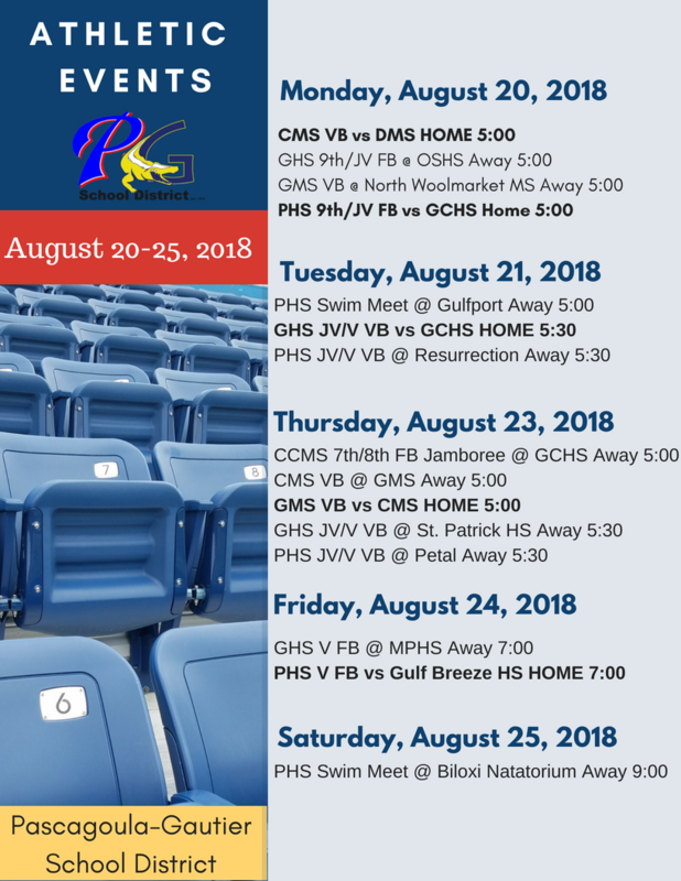 Athletic Events for Week of Aug. 20-25, 2018