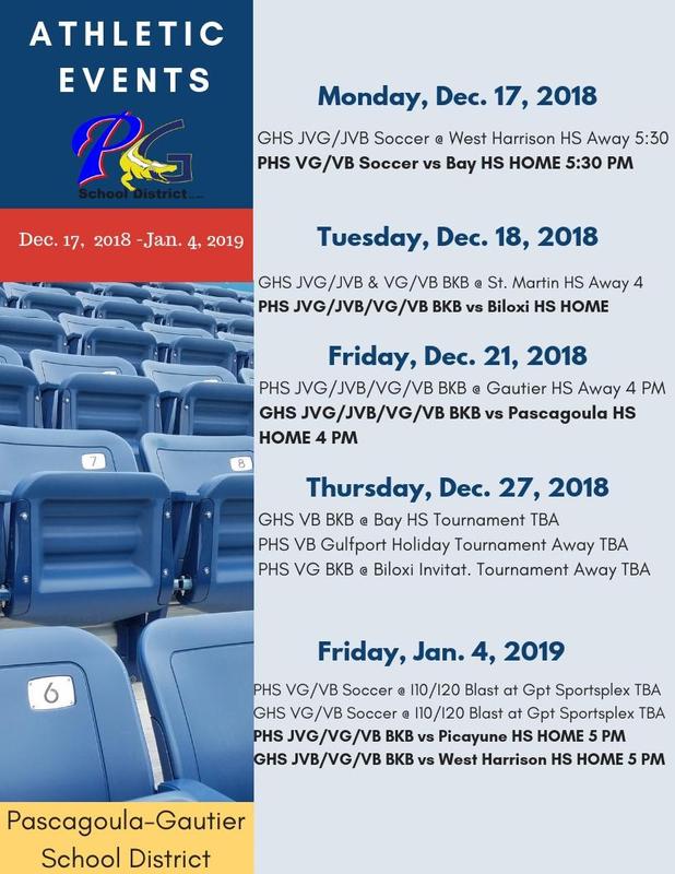 Athletic Events for Weeks of Dec. 17, 2018 - January 4, 2019