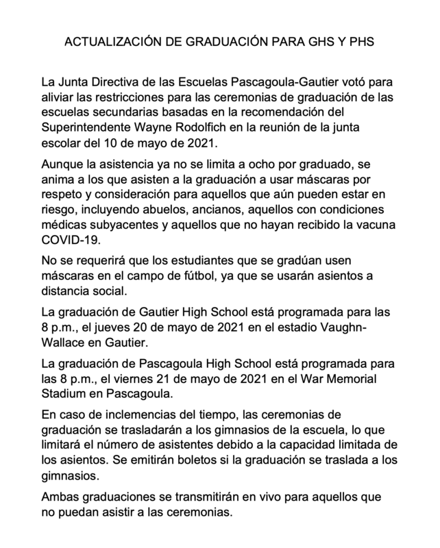 2021 graduation updates - Spanish