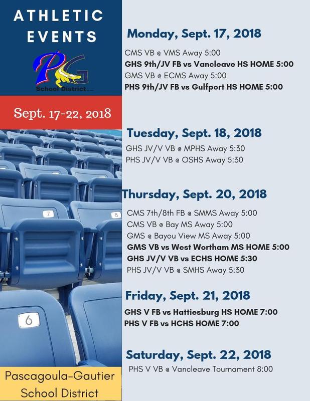 Athletic Events for Week of Sept. 17-22, 2018