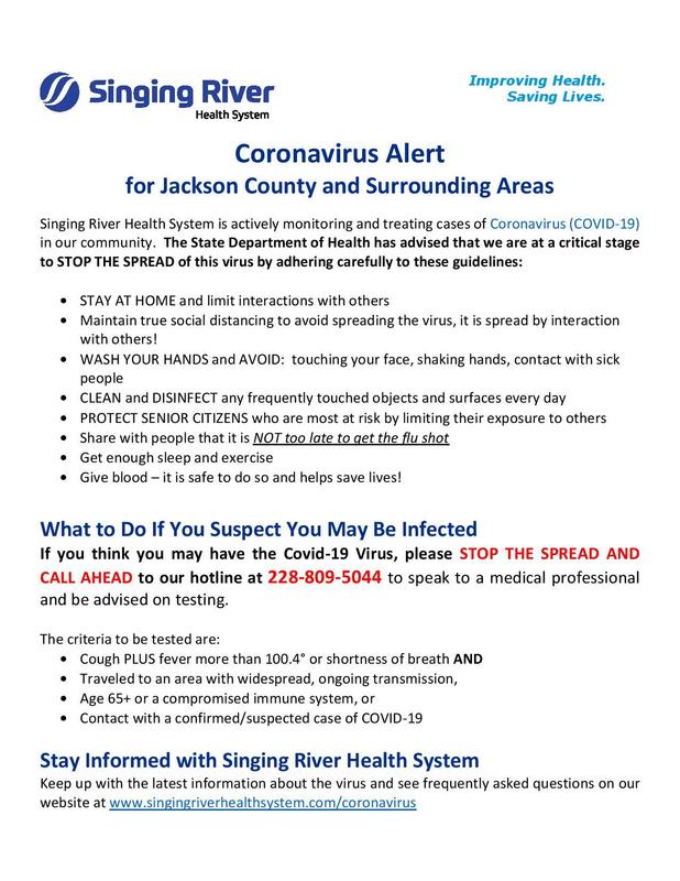 Singing River Health Systems Coronavirus Alert
