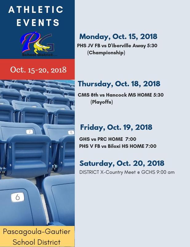 Athletic Events for Week of Oct. 15, 2018