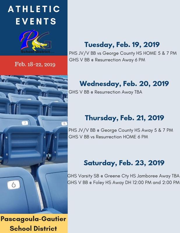 Athletic Events for Week of February 18, 2019