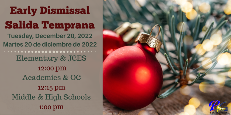 Early Dismissal Tuesday, December 20, 2022