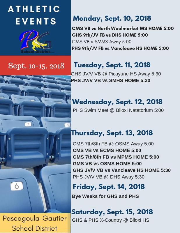Athletic Events for Week of Sept. 10-15, 2018