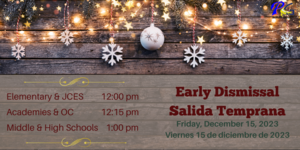 The Pascagoula-Gautier School District will have an early dismissal (60% day) on Friday, December 15, 2023.