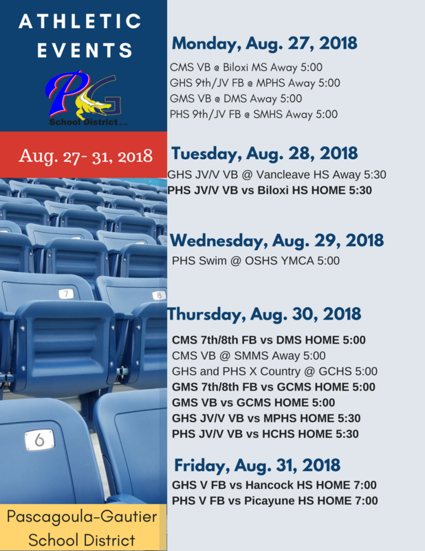 Athletic Events for Week of August 27, 2018