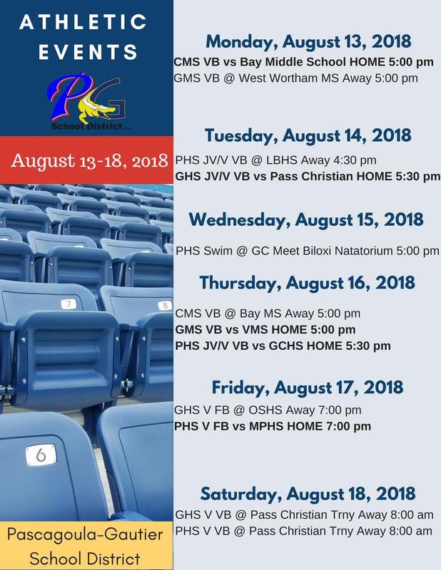 Athletic Events for Week of August 13-18, 2018