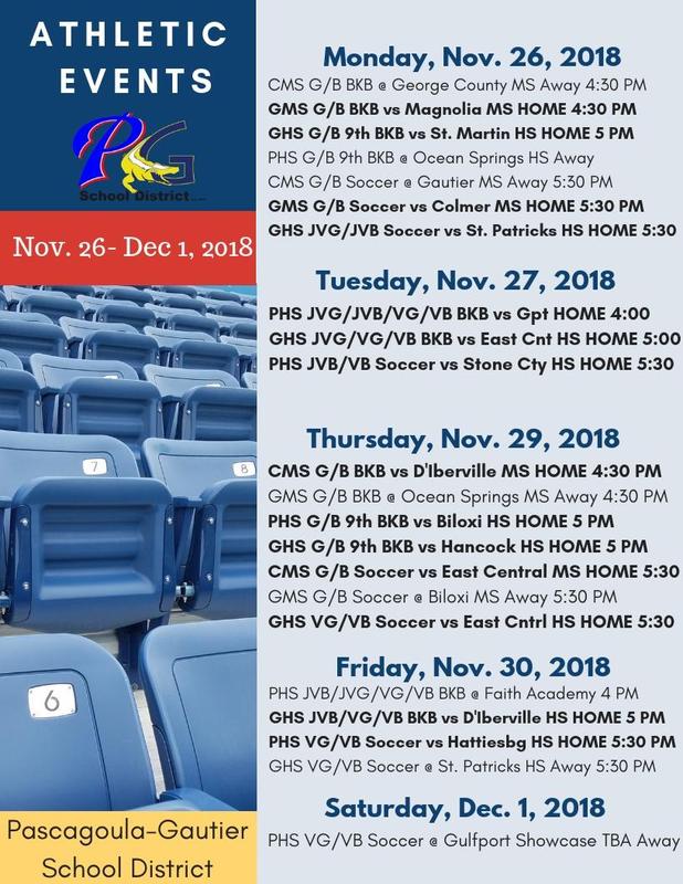 Athletic Events for Week of Nov. 26 - Dec. 1, 2018