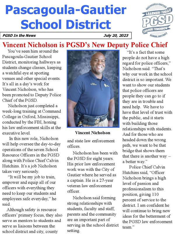 Vince Nicholson Named as PGSD's New Deputy Police Chief