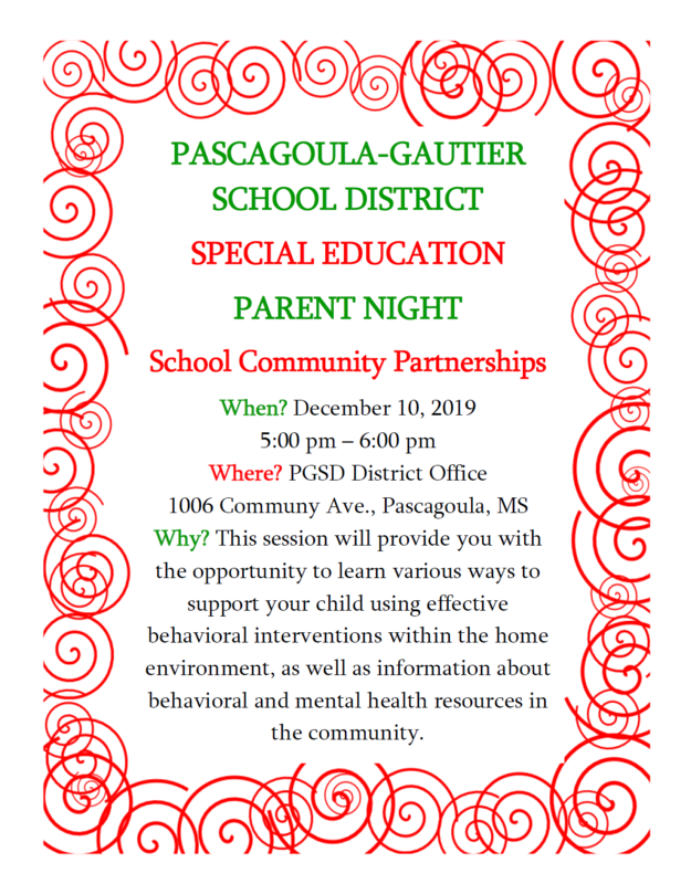 Special Education Parent Night 12/10/2019 5:00 pm