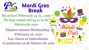 No school Feb. 24-25, 2020. Classes resume February 26, 2020