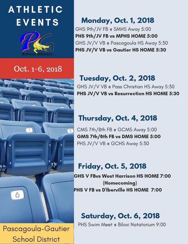Athletic Events for Week of Oct. 1-6, 2018