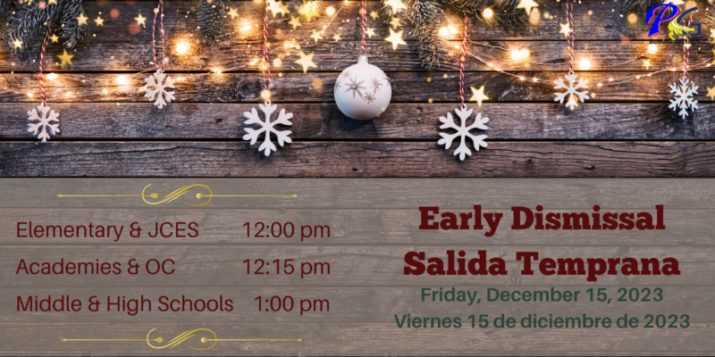 The Pascagoula-Gautier School District will have an early dismissal (60% day) on Friday, December 15, 2023.