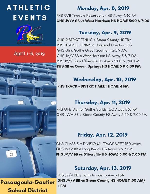 Athletic Events for Week of April 8, 2019