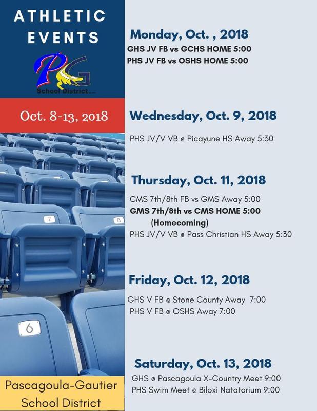 Athletic Events for Week of October 8, 2018