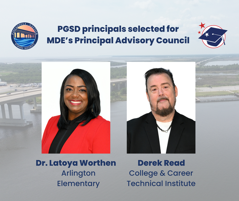 photos of Dr. Latoya Worthen and Derek Read on top of a photo of the Singing River congratulating them on being selected for the MPAC