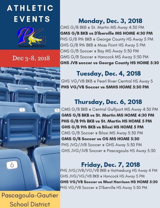 Athletic Events Week of Dec. 3-8, 2018
