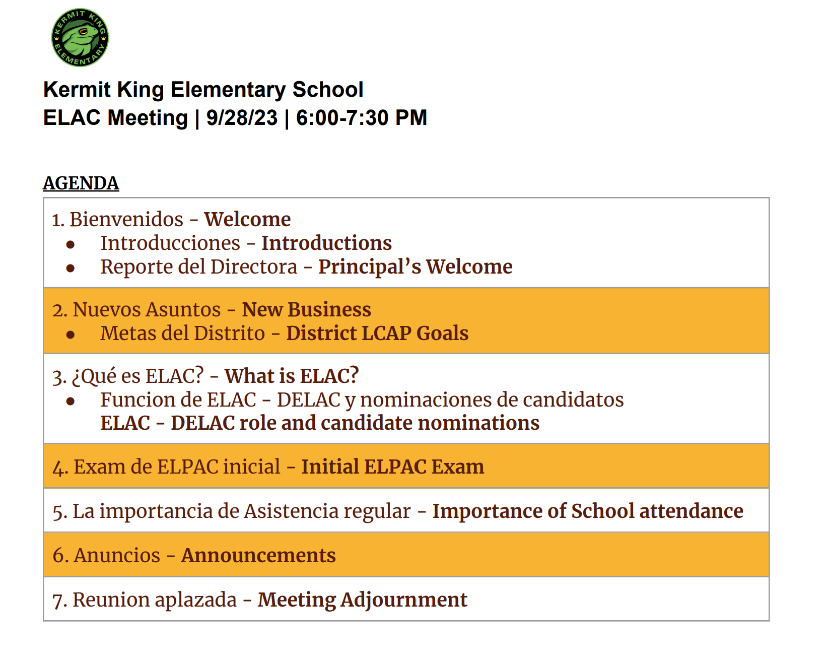 ELAC Agenda