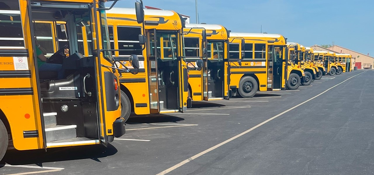 Busses ready for end of the day drop off