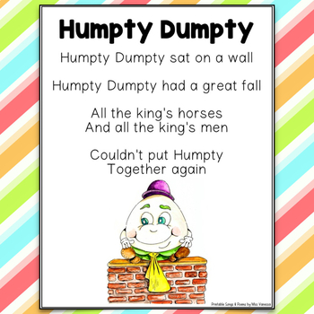 Humpty Dumpty Poem Printable Nursery Rhyme by Miss Vanessa | TpT