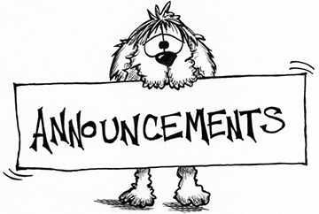 Cartoon of Dog and Announcement Banner