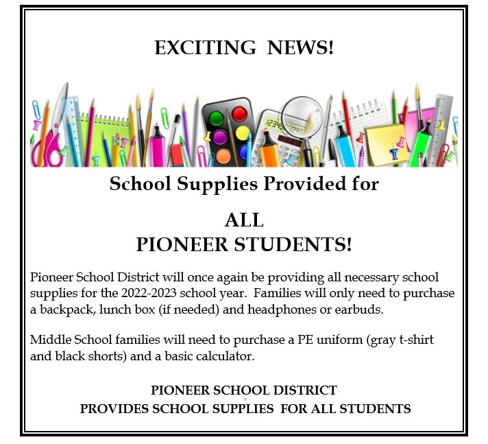 School Supplies Announcement