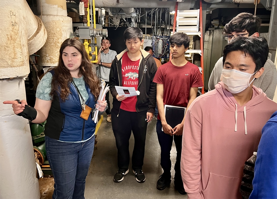 teacher and students in boiler room