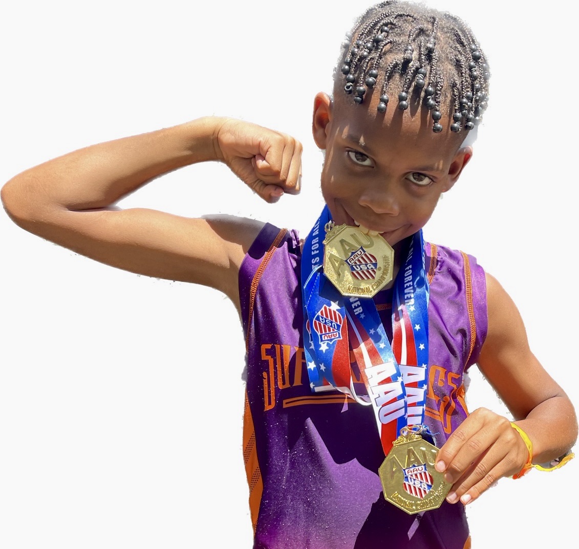 track athlete with medals