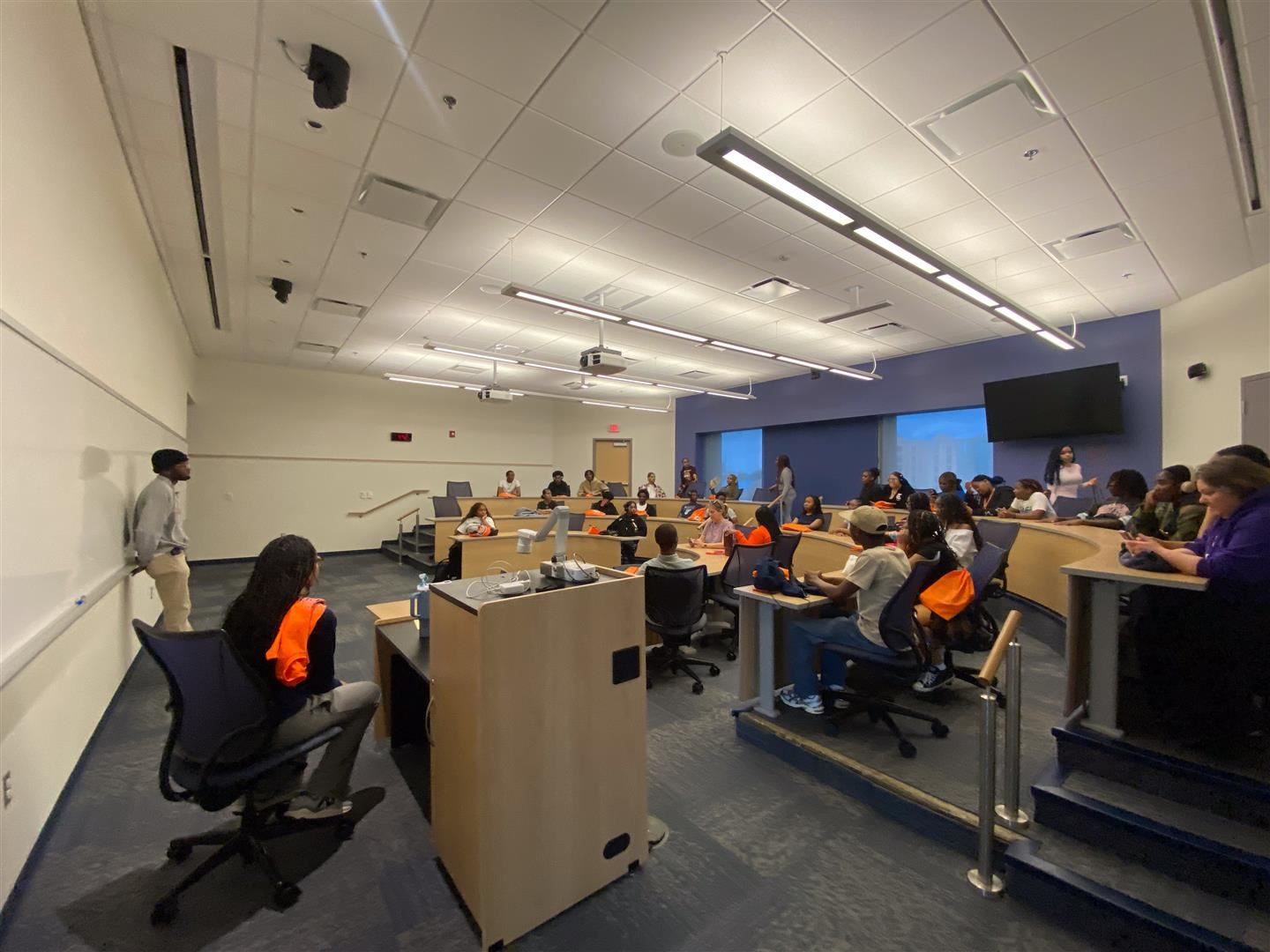 Students see a college classroom