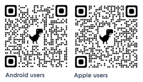 QR Codes leading to Android, left, and Apple, right, downloads for the P3 app
