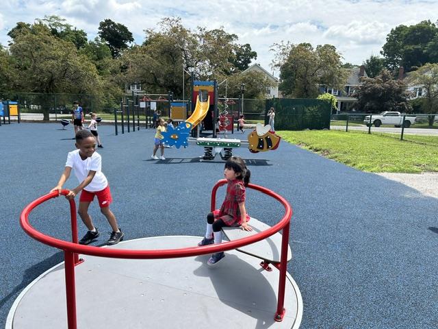  Students use the playground at Krieger Elementary School