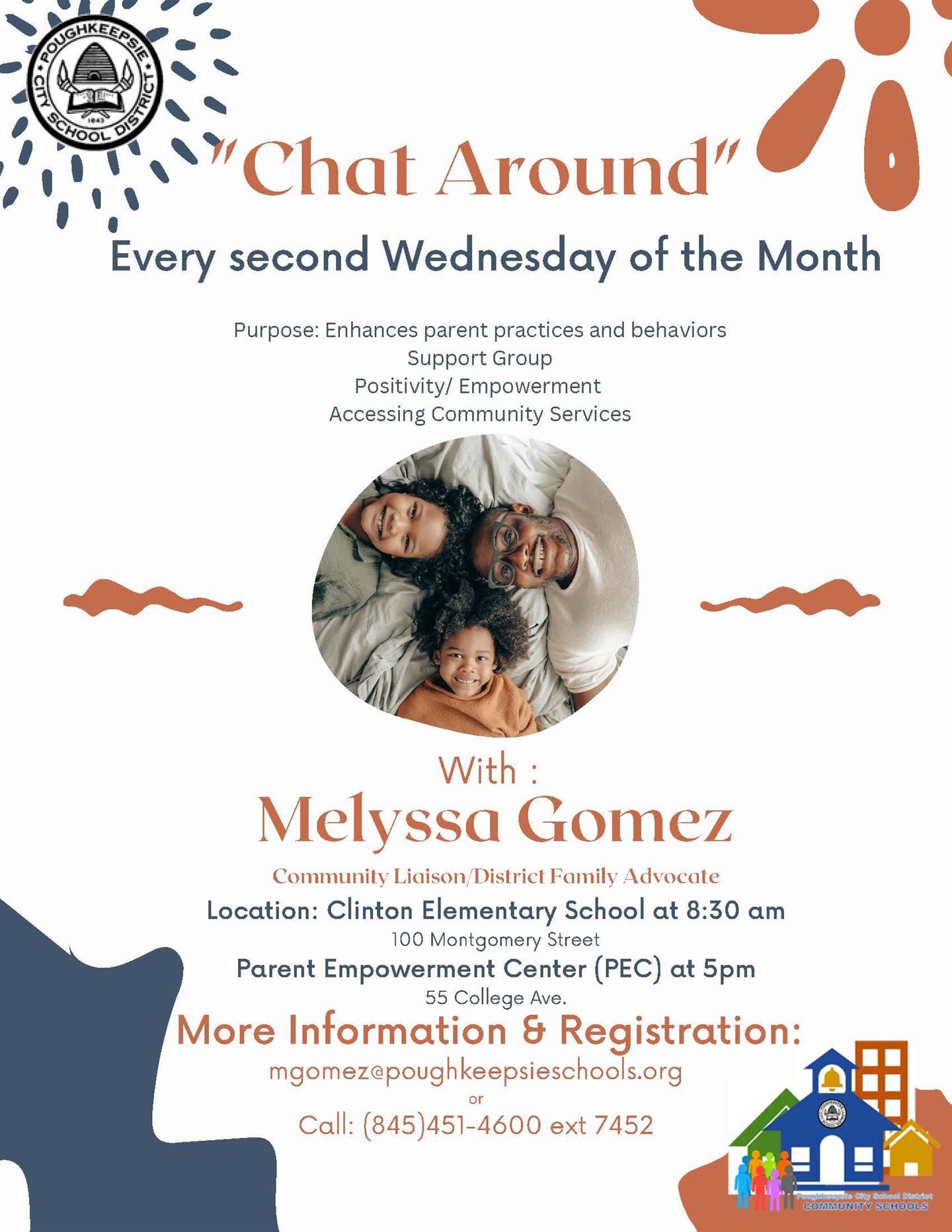 Don't forget: CHAT AROUND; EVERY SECOND WEDNESDAY OF THE MONTH