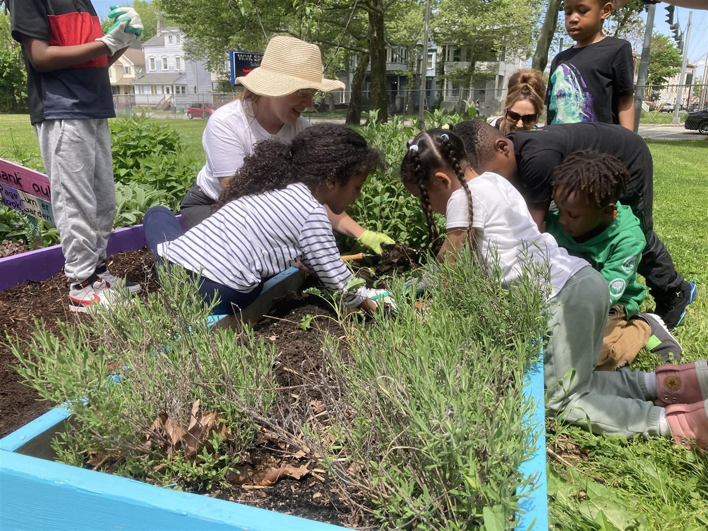 Students work in the ELC Garden