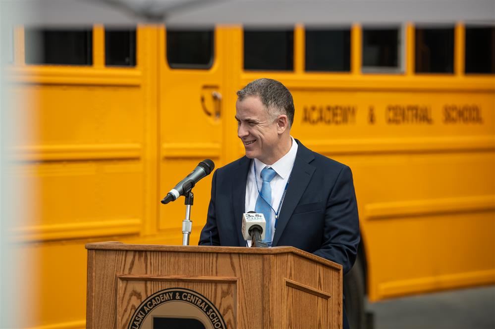  Pulaski Superintendent Tom Jennings speaking at the recent Operation Safe Stop event.